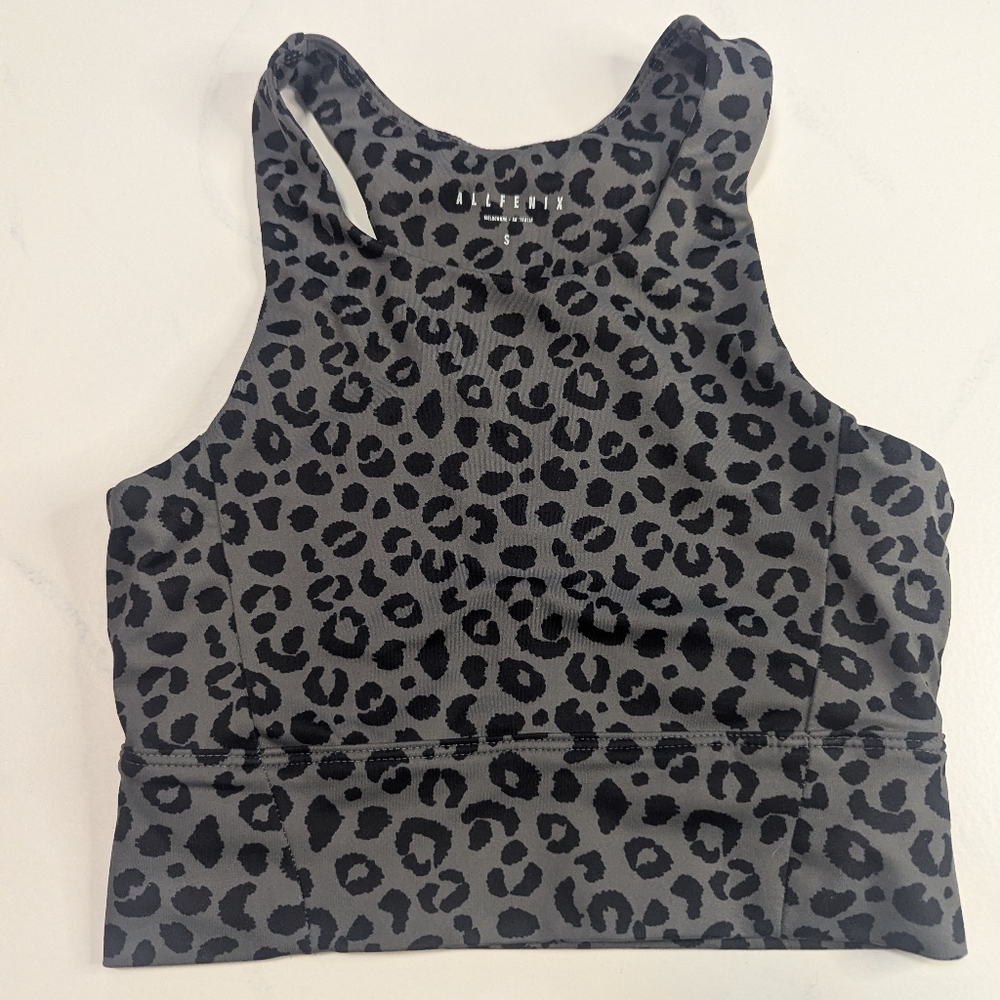 AllFenix Sports Bra Womens Small Taupe Black Leopard Racerback Pullover Bralette